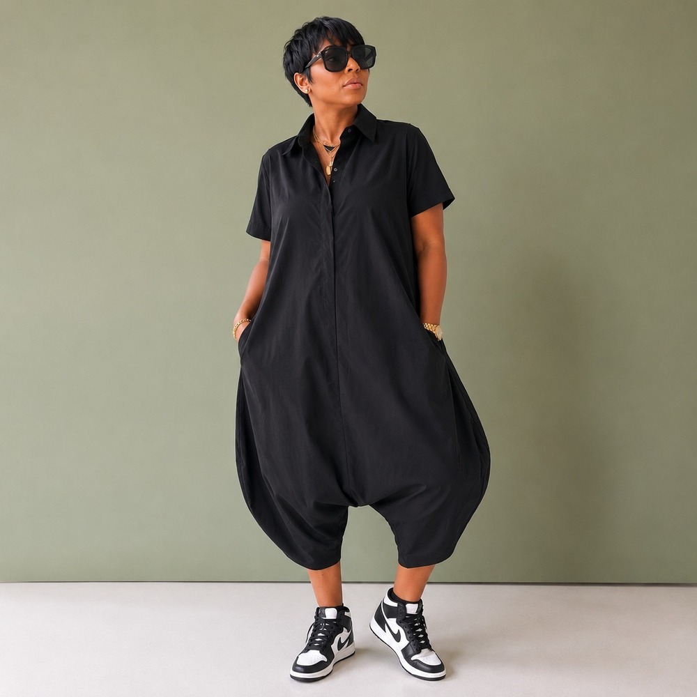 Terell Dominick Everywhere Black Oversized Bubble Romper‎ Jumpsuit One Size